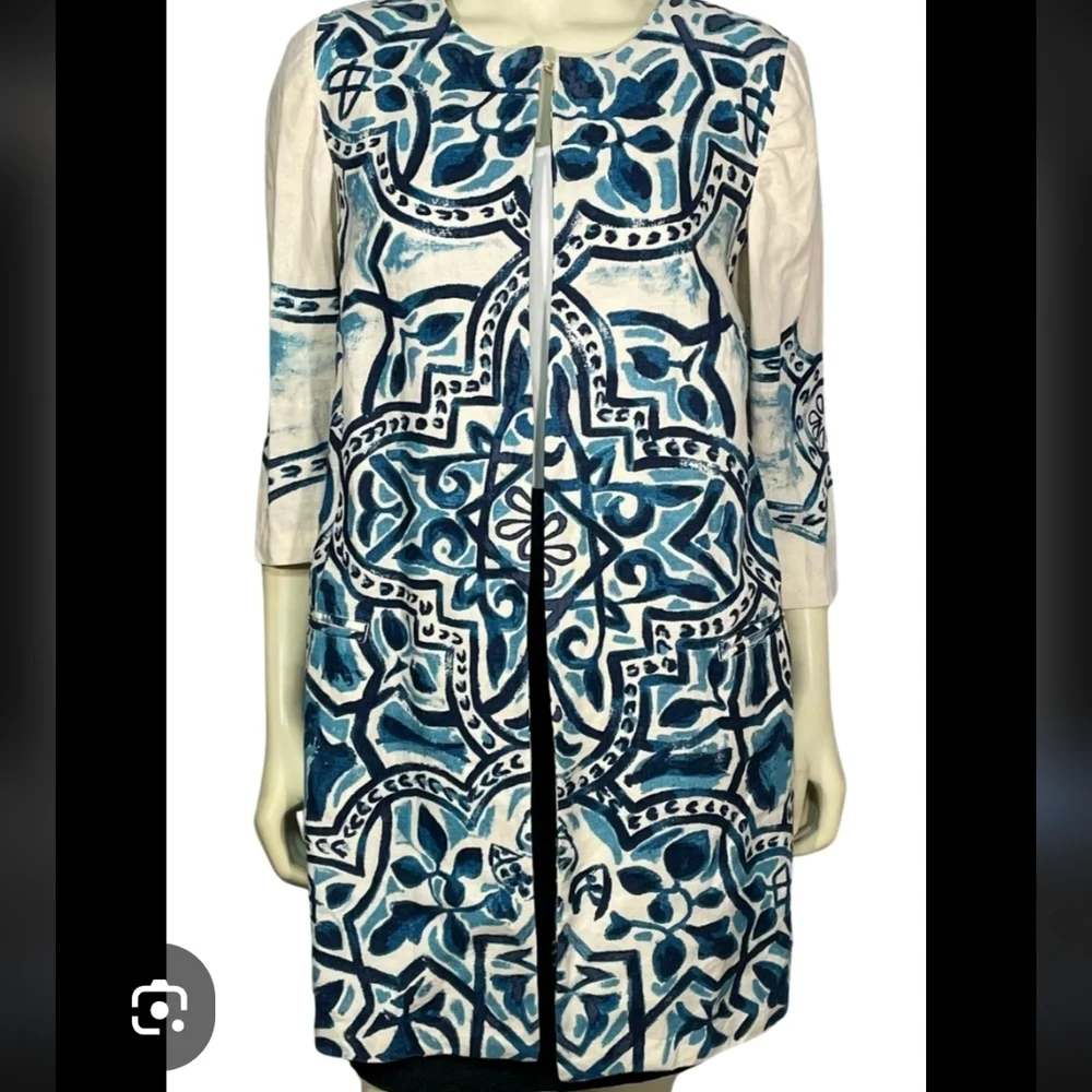 Chico’s Artisan Printed Linen Duster Batik Jacket 1 Medium